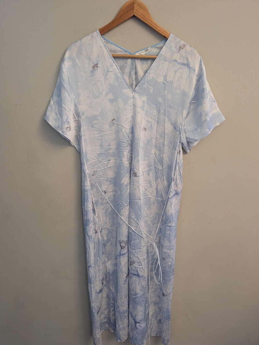Vince Blue Satin Floral Midi Dress Size S